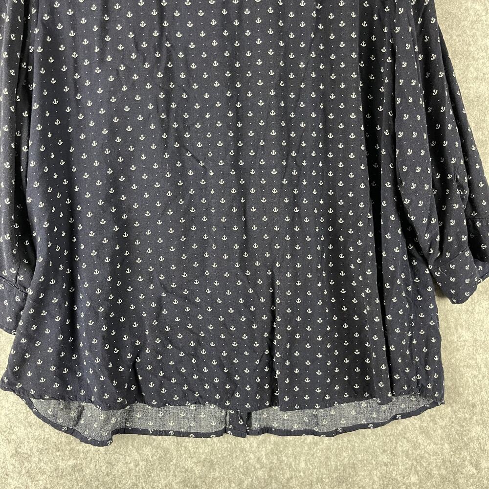 Per Se Top Womens 2X Blue Anchor Print Blouse Button Front 3/4 Sleeve Nautical - Picture 10 of 12